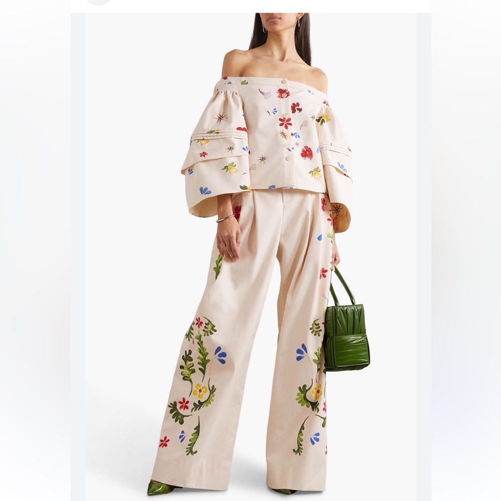Rosie Assoulin Pleated Floral-Print Cotton-Canvas Wide-Leg Pant - Picture 2 of 4